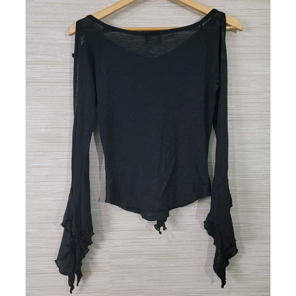 JNT Apparel Women's M Black Ruffle Bell Sleeve Top Gothic Witchy Boho USA Made - Picture 2 of 10